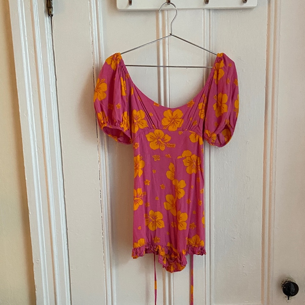 Miss Selfridge Pink and Yellow Floral Mini Dress